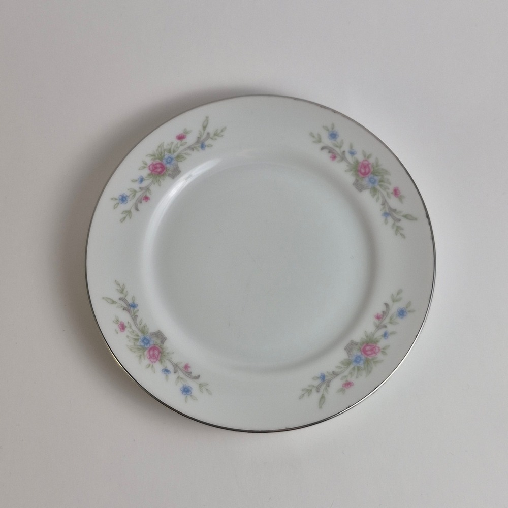 VINTAGE Florenteen Fine China Fantasia Plate Floral Pink Blue Silver Rim Japan
